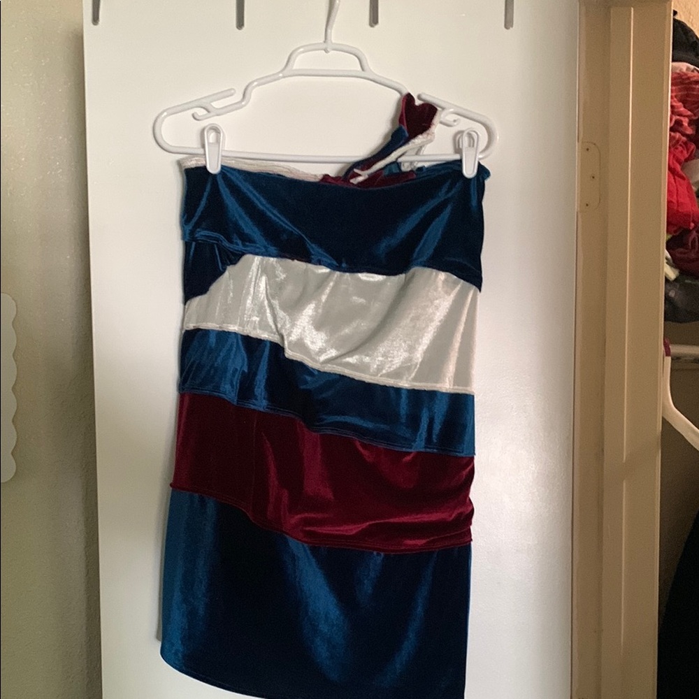 handmade crushed velvet asymmetrical upcycled scrap mini dress size medium